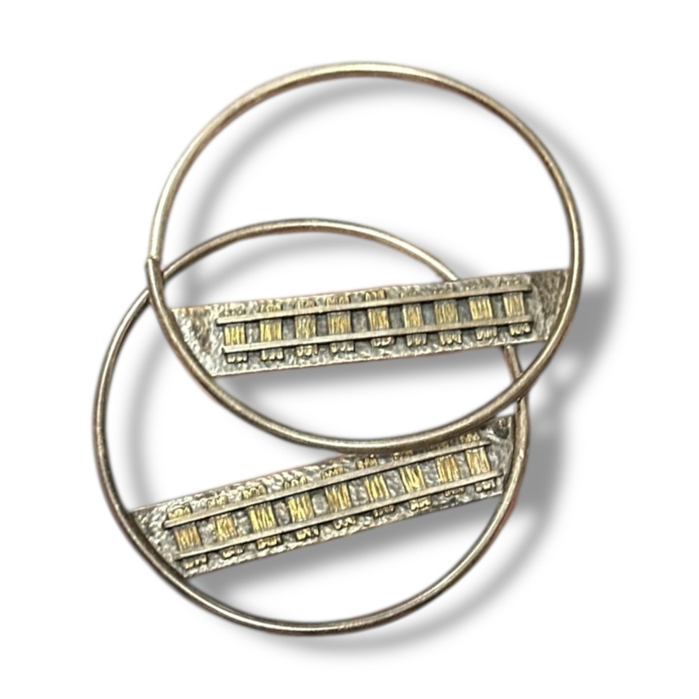 Sterling Silver and brass train track Hoop Earrings southbound smith weights